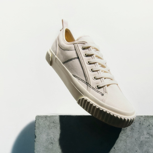 NWT Zara Canvas Low Top Ecru Trainers, Size 10 - Picture 3 of 17